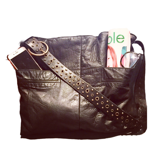 Black Leather Hobo Crafted from Recycled Leather Jacket