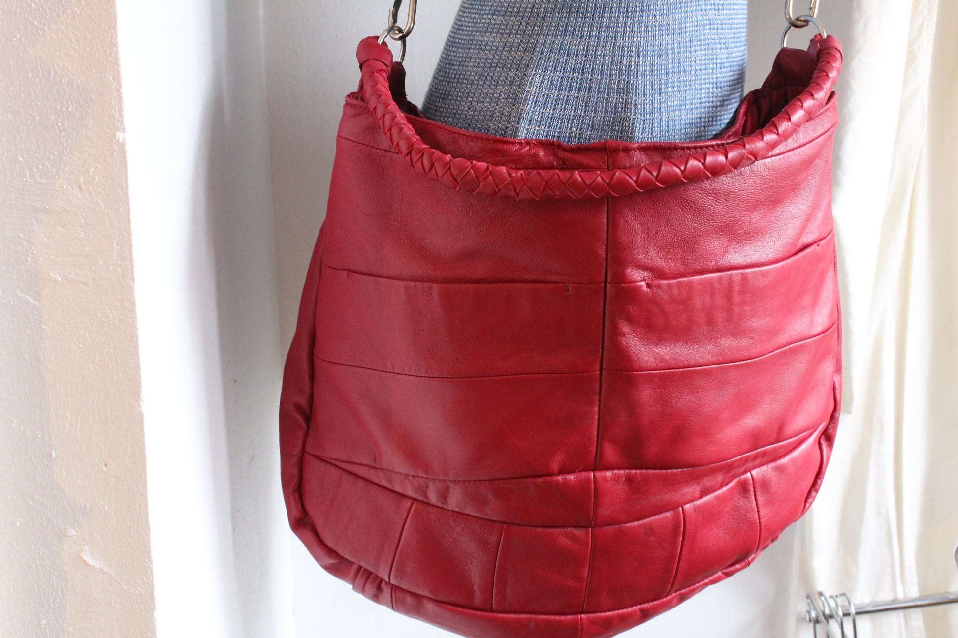 red leather hobo closeup